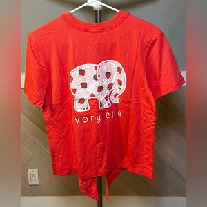 Ivory Ella Strawberry Red T-Shirt Elephant Design with front ties for knot